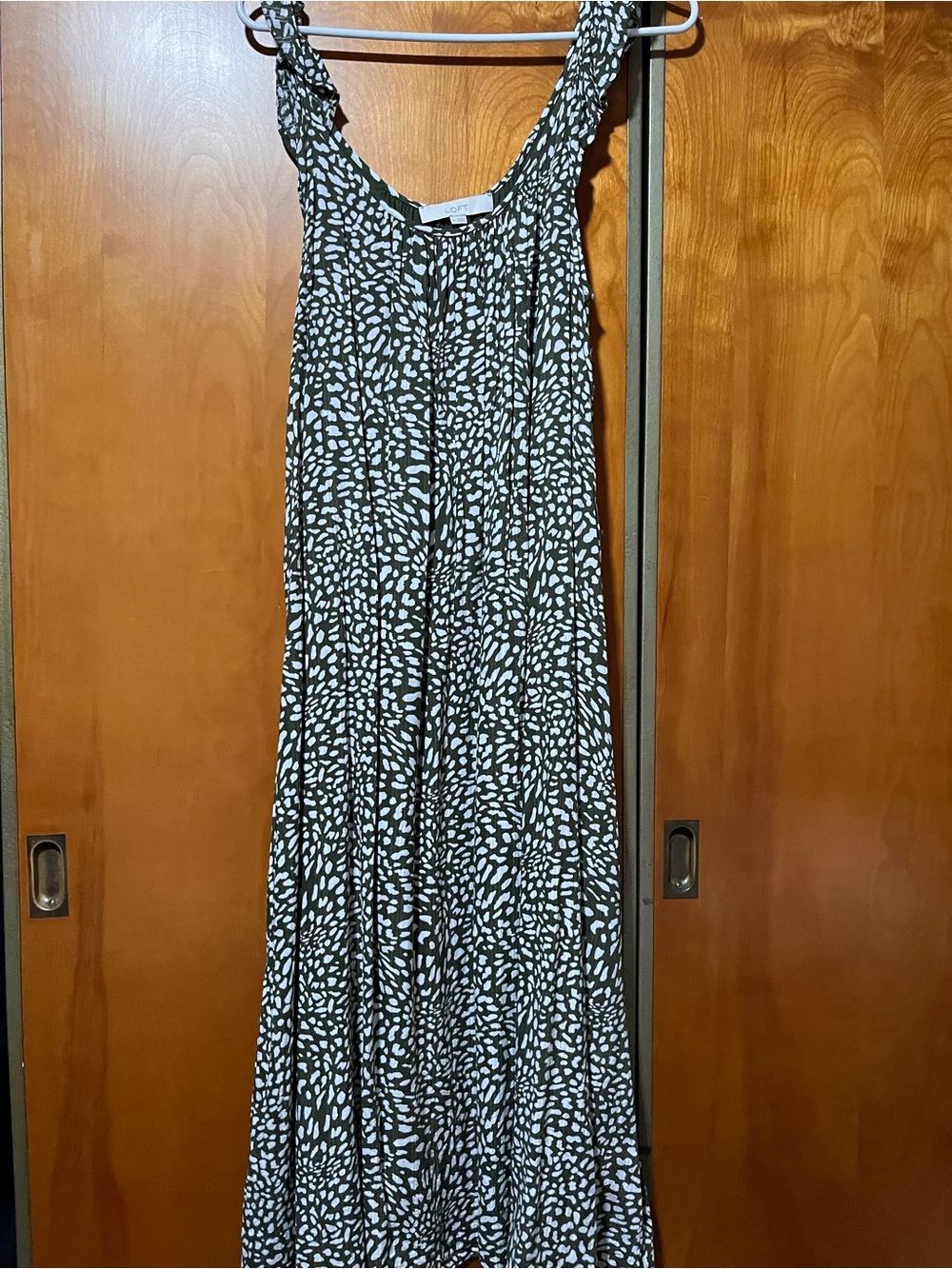 LOFT Sleeveless Shift Green & White Printed Maxi Dress